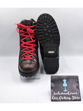 Woolrich Rockies Women's Brown Leather Dark Gray Wool  Hiking Boots Sz 9.5 2908